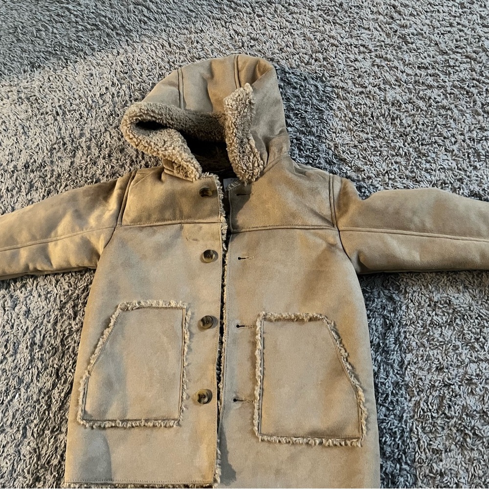 Zara Kids Beige Hooded kids shearling Coat